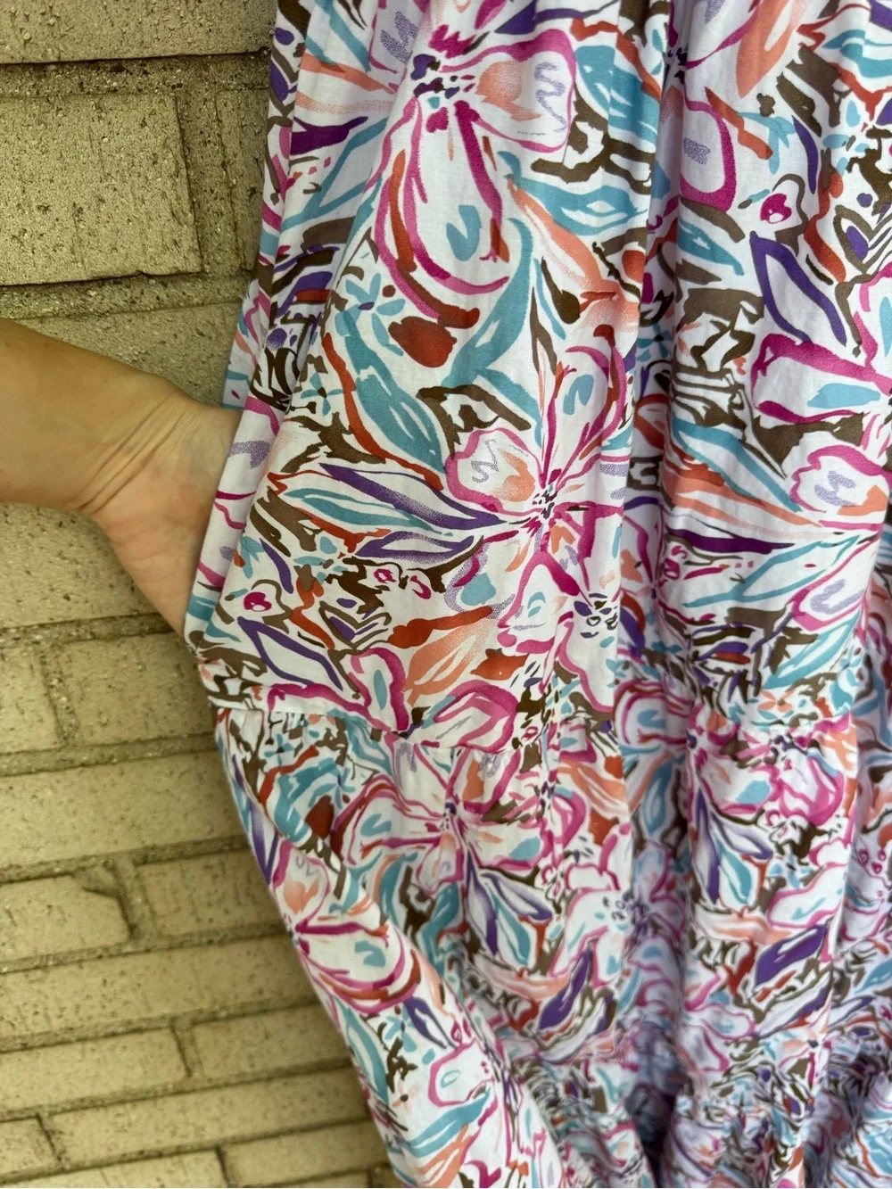Sofie the Label Puff-Sleeve Tiered Midi Dress Pink Multi Boho Floral Large - Picture 6 of 9